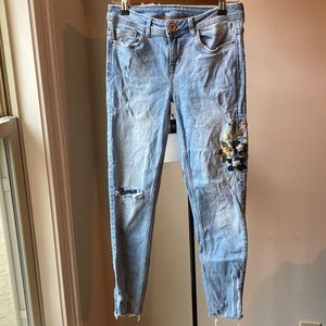 Zara Floral Distressed Light Jeans